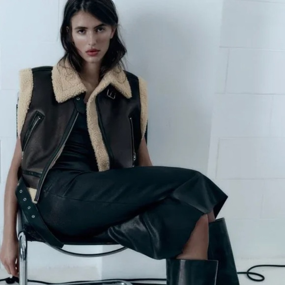 Zara CROPPED DOUBLE FACED VEST. Dark Brown. Size S. New with Tags. - Picture 2 of 16